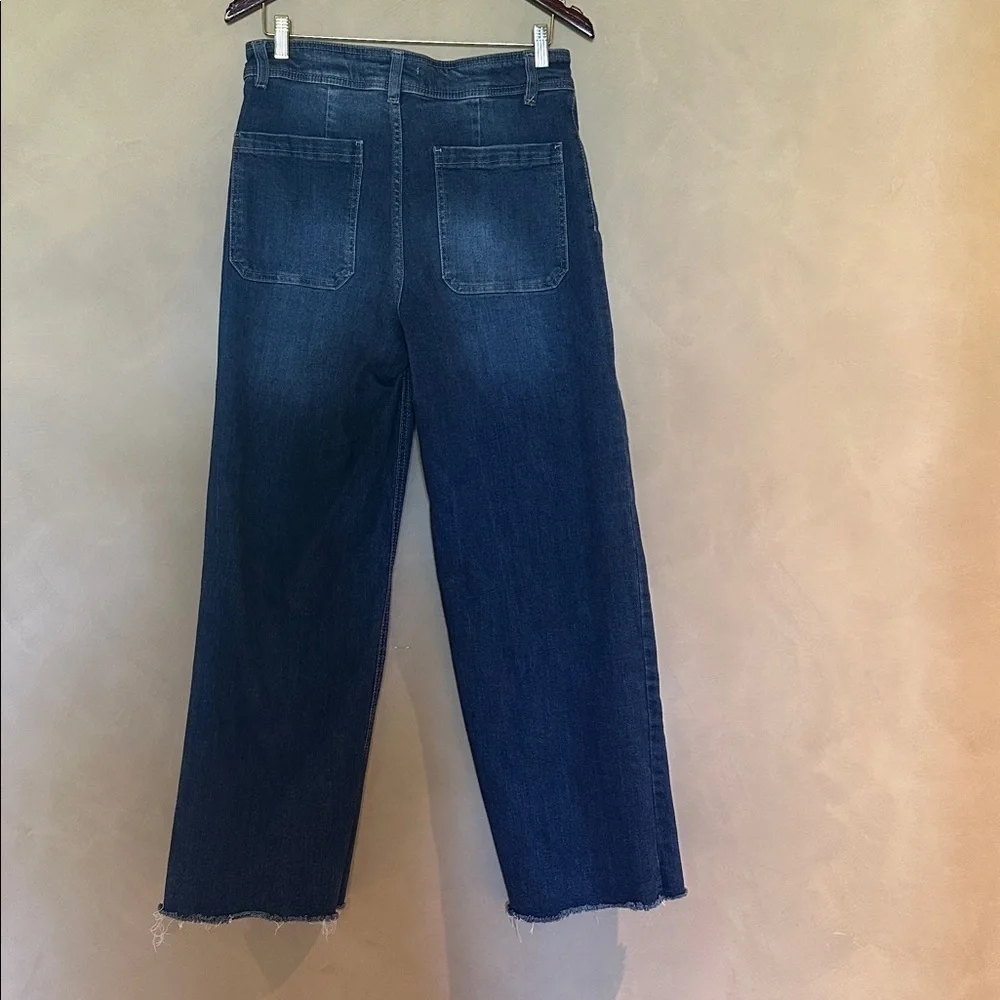 Oat New York Patch Pocket Front Raw Hem Wide Leg FlareJeans Size 30